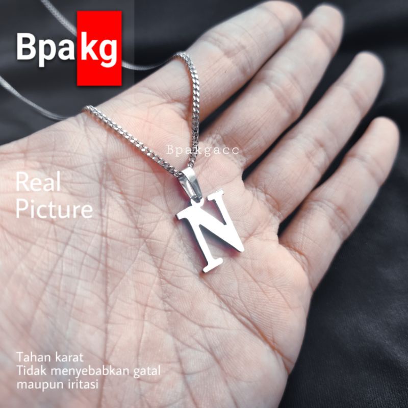 kalung Rantai Huruf Inisial Nama N-Z Kalung Wanita Anti Karat Alfabet Initial # Kalung ukir nama Bes