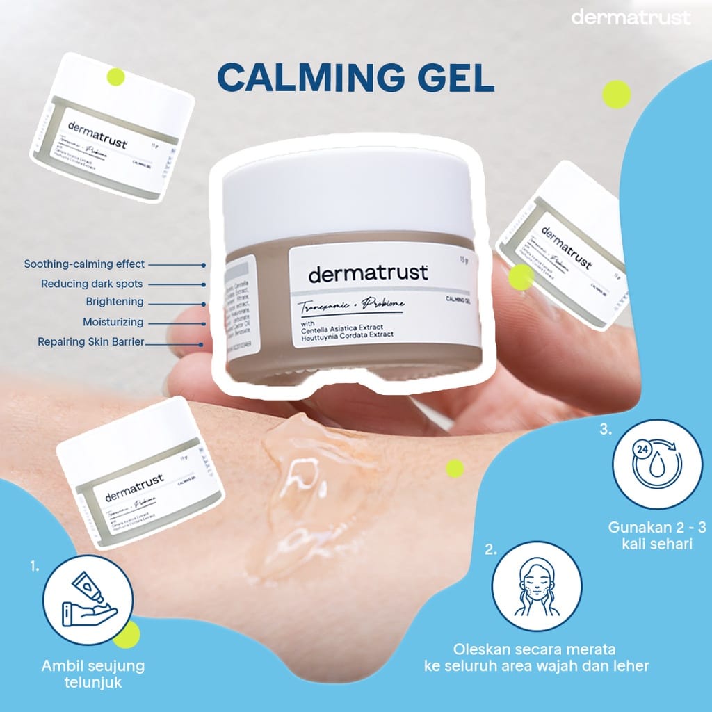 [Glowing Series] Dermatrust Calming Gel + Tranexamic Acid + Probiome - Pelembab Pencerah Wajah Anti Iritasi