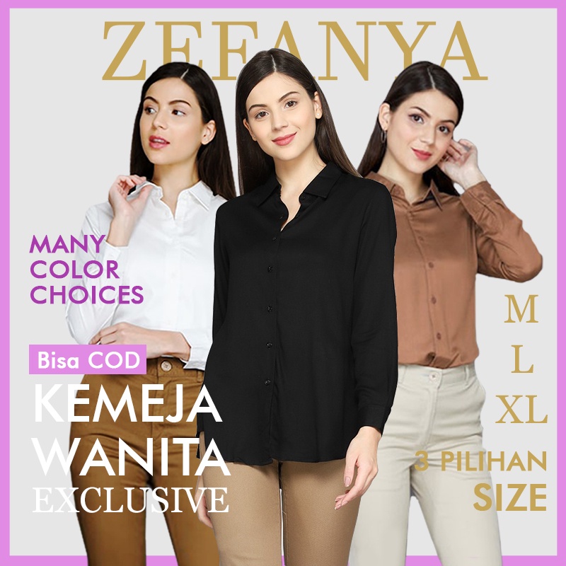 baju kemeja wanita kerja kantoran lengan panjang casual import kekinian 2021 hem wanita polos
