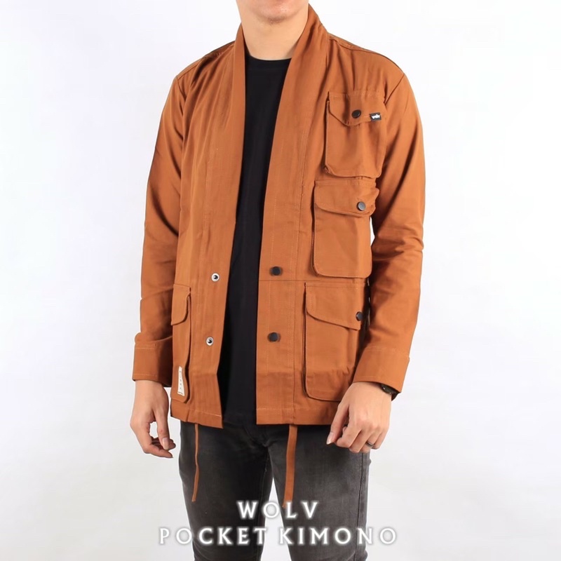 ORIGINAL WOLV Jaket Kimono Pocket Wolv Jaket Unisex Jaket Distro Caramel