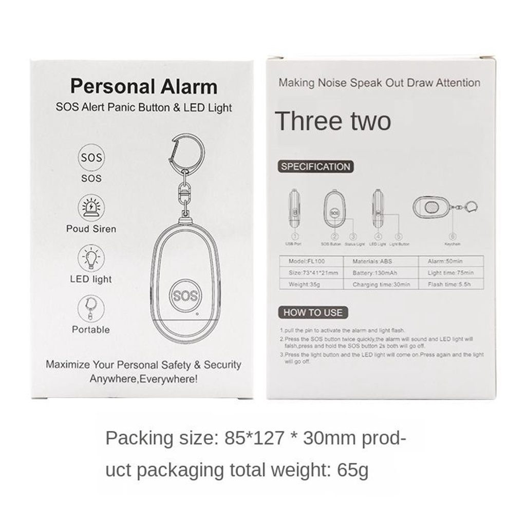 Gantungan Kunci Alarm Personal 130dB Dengan Senter LED USB Rechargeable Untuk Perlindungan Diri