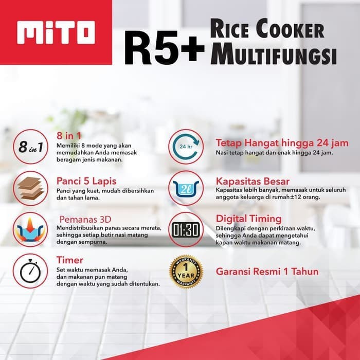 Rice Cooker Magic Com Digital Mito R5+ 2Lt