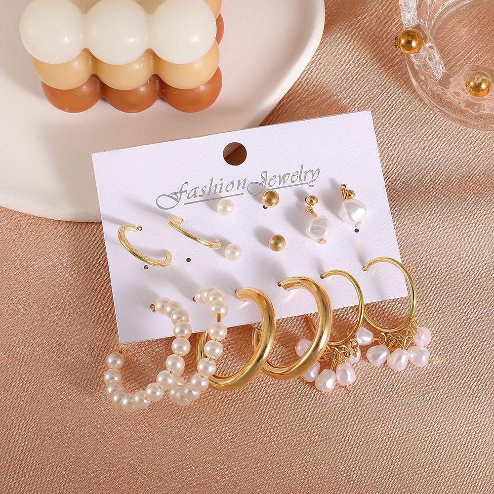 R-flower Drop Earrings Set Trendi Hadiah Pesta Aksesoris Gadis Kreatif Anting Mutiara