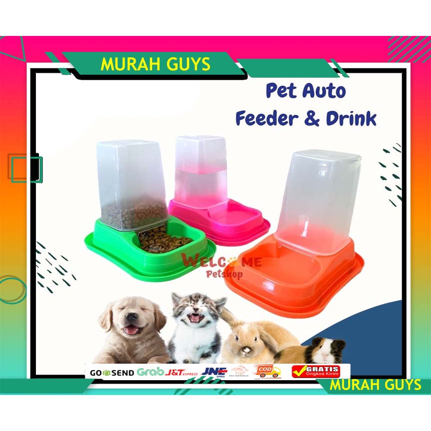 Pet Auto Feeder &amp; Drink / Tempat Makan dan Minum otomatis Anjing Kucing Kelinci hamster anti semut dan slip BAHAN ANTI PECAH