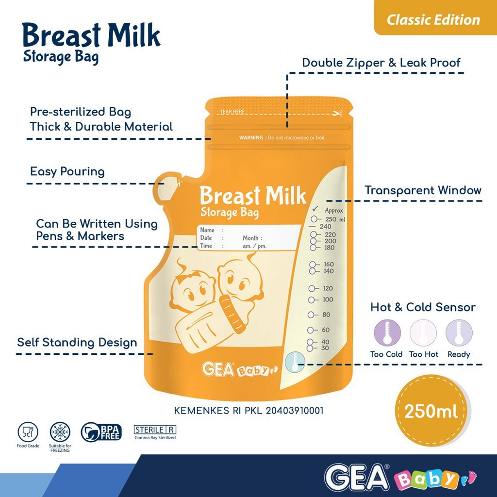 GEA 250ml Kantong ASI Breastmilk Bag Baby Ukuran Besar