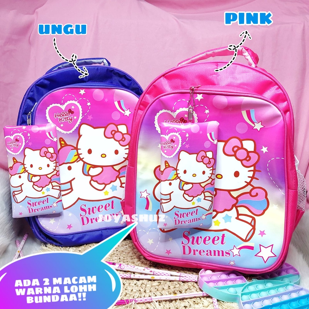 Tas Anak Perempuan -  Lol Unicorn Hello Kitty Boba Berbonus - Ransel Lol Unicorn BAnak - Tas Sekolah Anak SD Karakter - Tas Anak Perempuan SD Gratis Botol Dan Misting-Tas Sekolah Anak Perempuan Karakter Lucu - Joyashuz