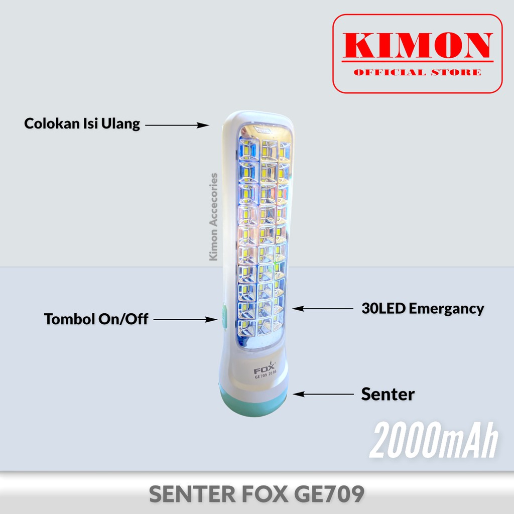 SENTER FOX GE705 GE708 GE709 LAMPU LED EMERGANCY DARURAT ISI ULANG