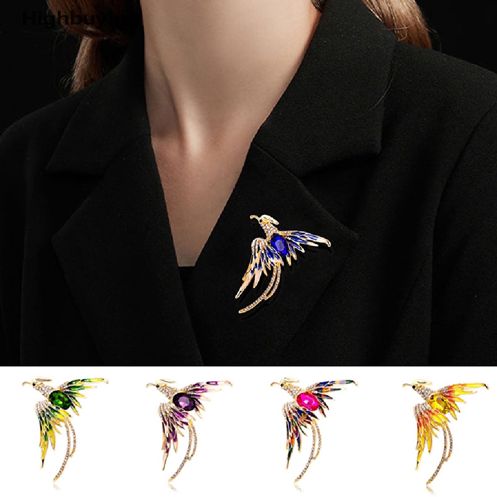 Hbid Bros Pin Enamel Desain Burung Phoenix Terbang Hias Kristal Untuk Wanita