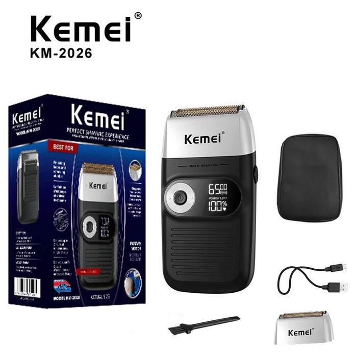 Kemei KM 2026 Alat Cukur Rambut Botak Hair Clipper Razor Shaver Twin Blade Cordless Trimmer KM-2026