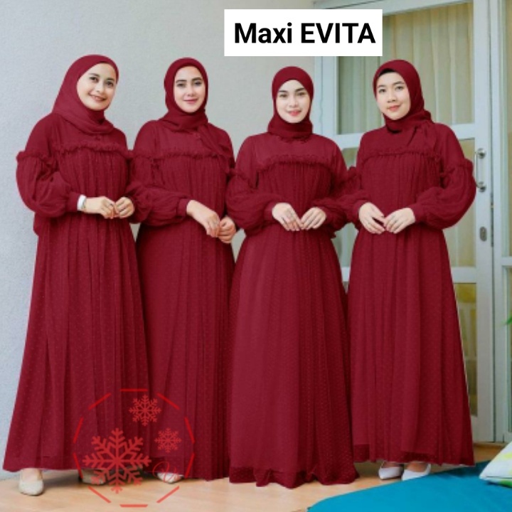 EVITA DOTTILE MAXI DRESS WANITA vV / BUSANA WANITA MUSLIM LD100CM