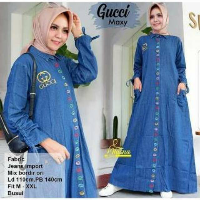 Gamis Jeans Wash Syar'i Bordir Jumbo Kancing Busui LD115