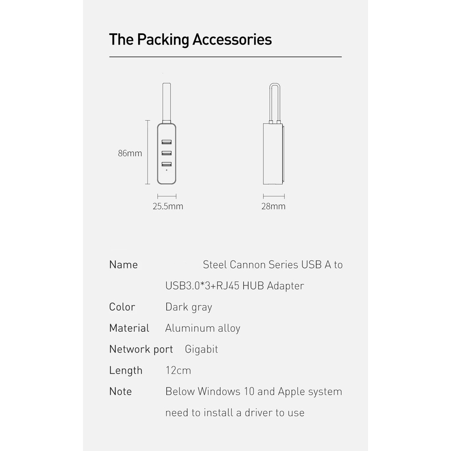 USB 4 in 1 HUB Adapter to 3 ports USB 3.0 and Ethernet RJ45 Steel Canon Series CAHUB-AH