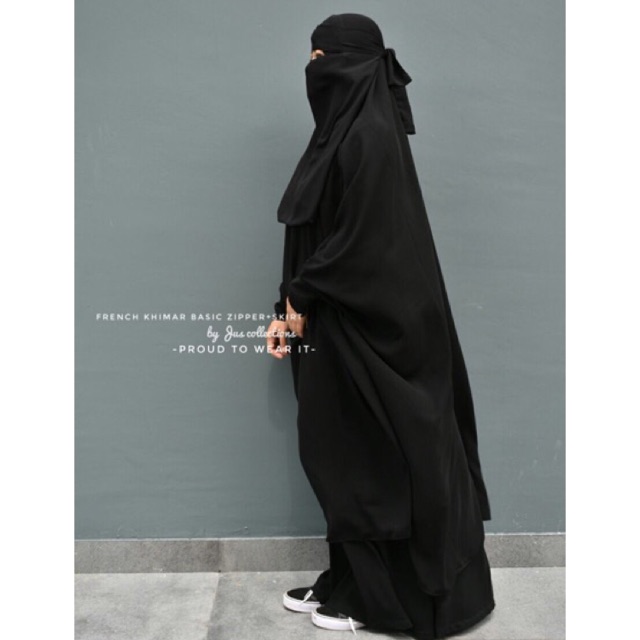 French Khimar zipper +skirt (JETBLACK)