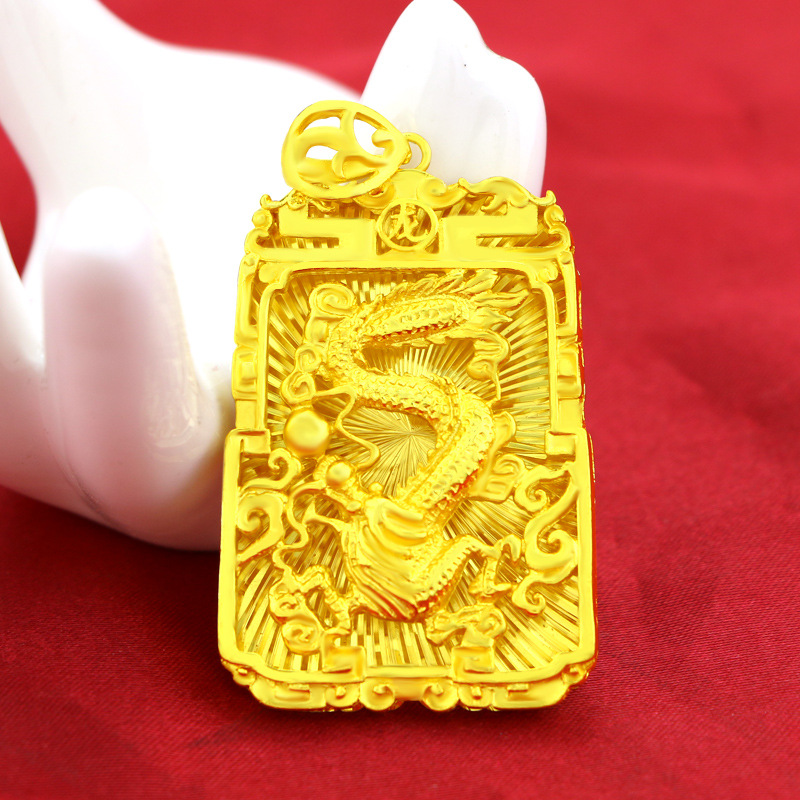 Kalung Rantai Emas Asli Kadar 375 Dengan Liontin Tag Meja Bentuk Naga Untuk Pria