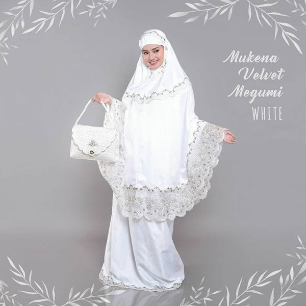 MUKENA TELEKUNG DEWASA JUMBO SUTRA SATIN VELVET MEGUMI BORDIR PUTIH