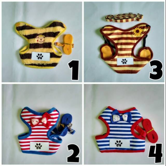 Harness Anjing Kucinh ' Bear Bee &amp; Vertikal Strip ' dengan Tali Tuntun