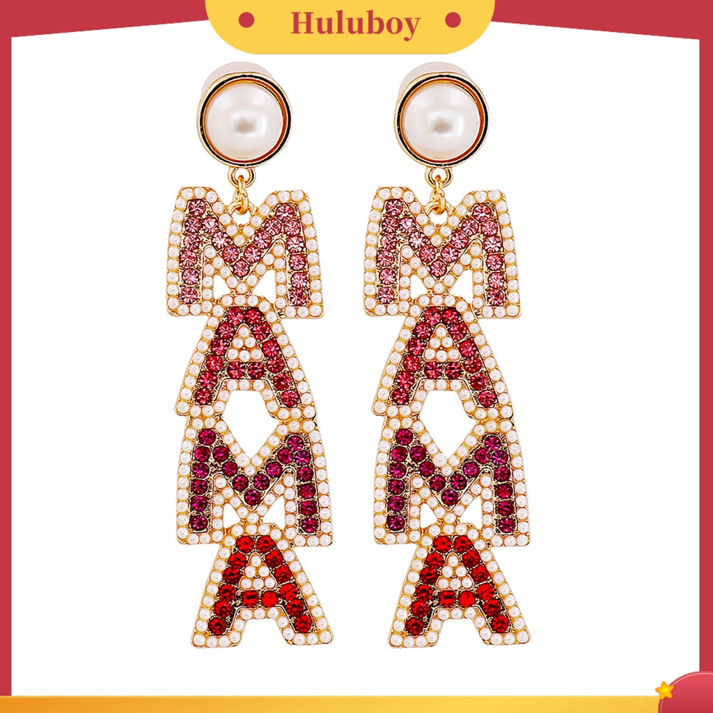 Hu Hu Hu Hu Hu Alat Bantu Pasang Kacamata♡ 1 Pasang Anting Tusuk Gantung Panjang Wanita Desain Tulisan Hias Berlian Imitasi Untuk Pernikahan