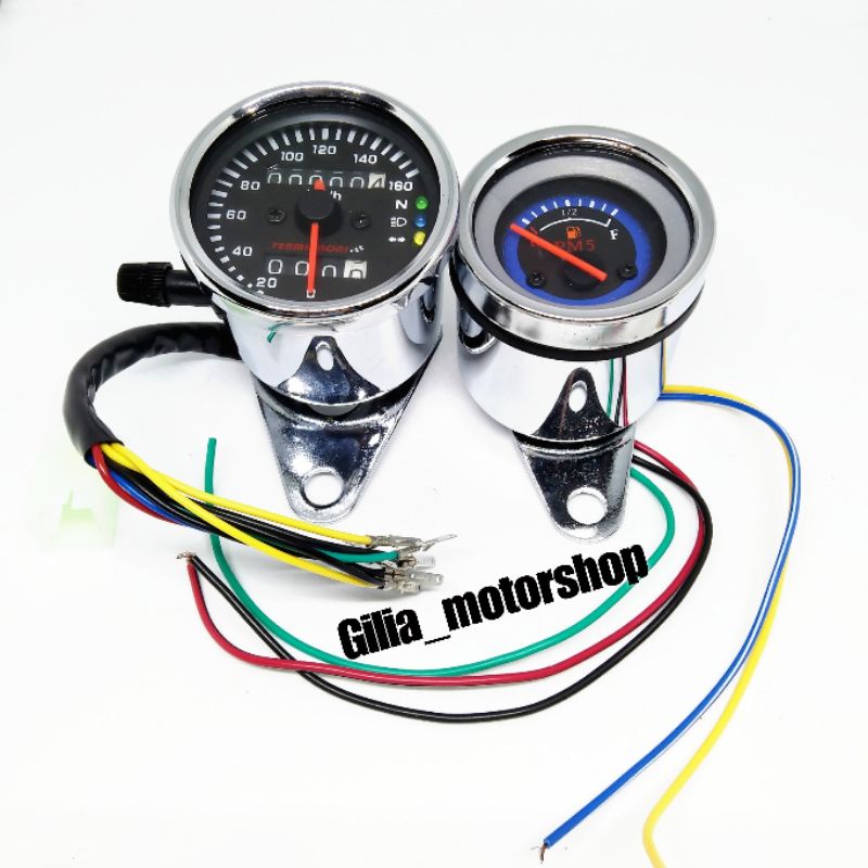 paket Kilometer Indikator Plus Speedometer Amper Bensin Jarum Fuel meter Bensin Universal Motor