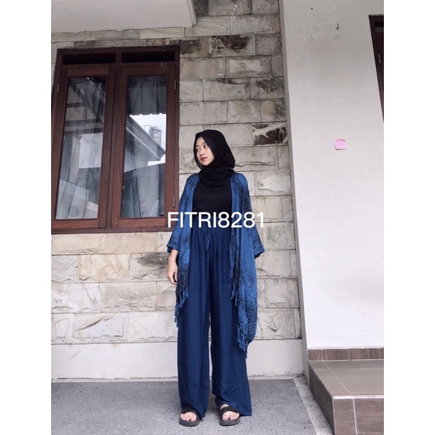 setelan OUTER AKAR&CELANA KULOT POLOS UKURAN ALL SIZE-XXXL-Dasar navy