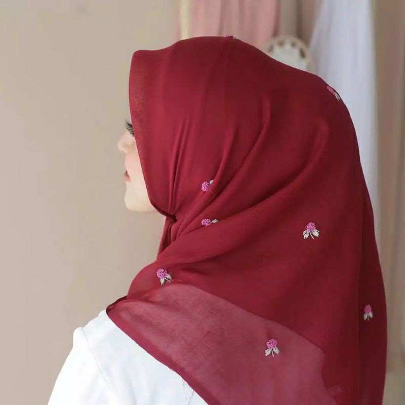 segiempat sulam tabur polycatton jilbab hijab sulam tangan termurah
