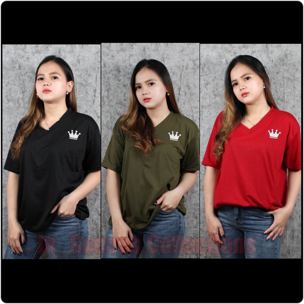KAOS VNECK WANITA CROWN / KAOS WANITA LEHER V / KAOS VNECK LENGAN PENDEK / KAOS JUMBO VNECK