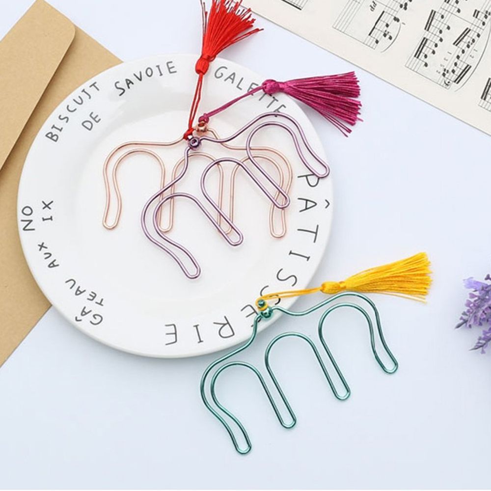 ELEGANT Creative Paper Clips Hollow with Tassel Music Book Clip Piano Book 5 Colors Electroplated Metal Bookmark/Multicolor