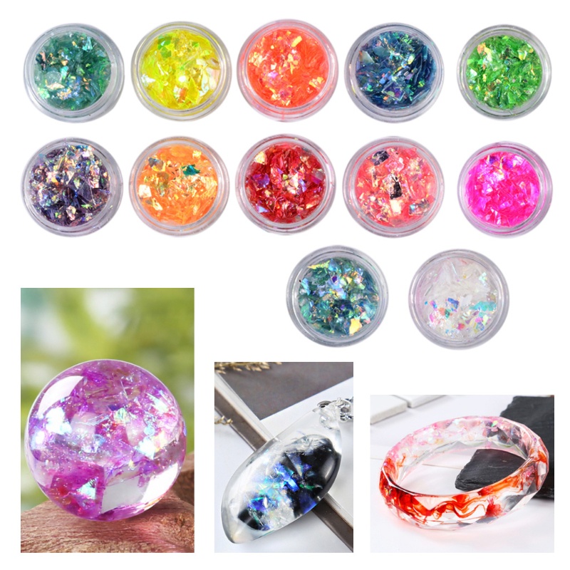 SIY  12 Colors Manicure Shell Cellophane Colorful Candy Aurora Papers Hard Epoxy Filling Nail Polish Adhesive Decoration Nails Art Glitter Sequins DIY Jewelry Accesorries