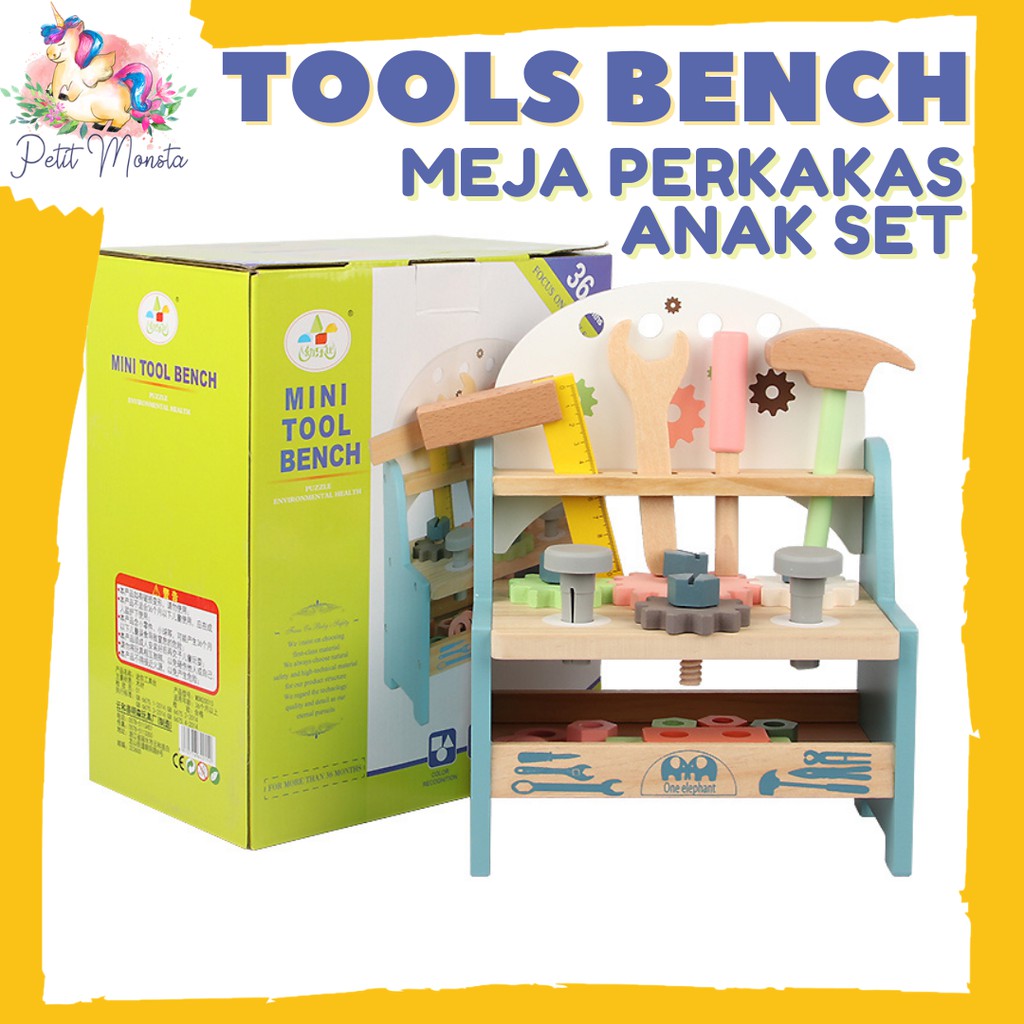 Mini Wooden Tools Bench Mainan Pertukangan Meja Workbench Perkakas Set Pretend Play Shopee Indonesia