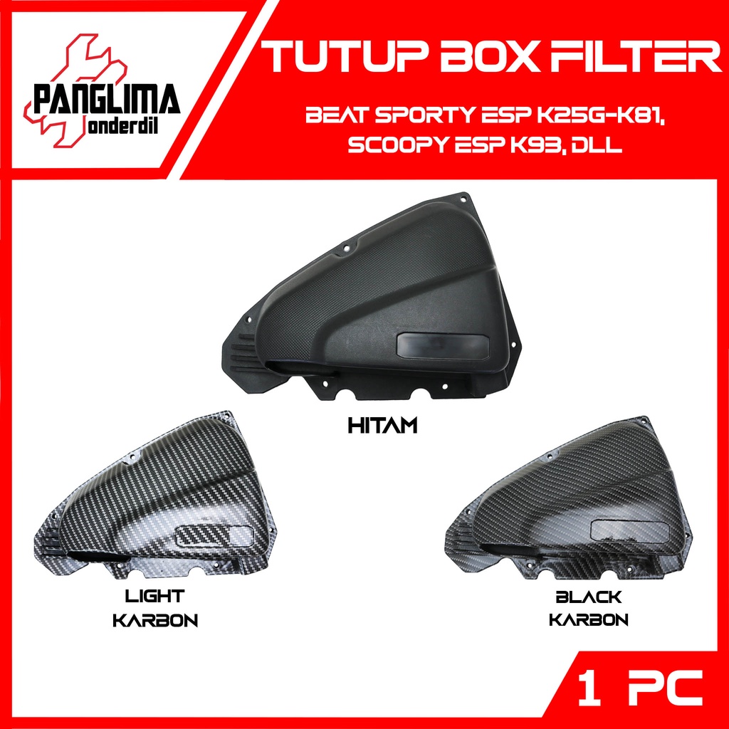 Tutup Box Filter Hitam-Light Carbon-Black Karbon Beat Sproty eSP K25-K81 2014-2020 &amp; Scoopy eSP K93 2017-2020 &amp; Vario 110 eSP 2015-2019 Cover-Penutup Boks Saringan-Hawa Udara