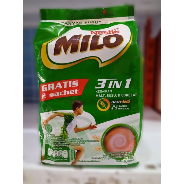 Milo Active-Go 3in1 1kg dan 770 gram (20 sashet + Gratis 2 sachet @35g)