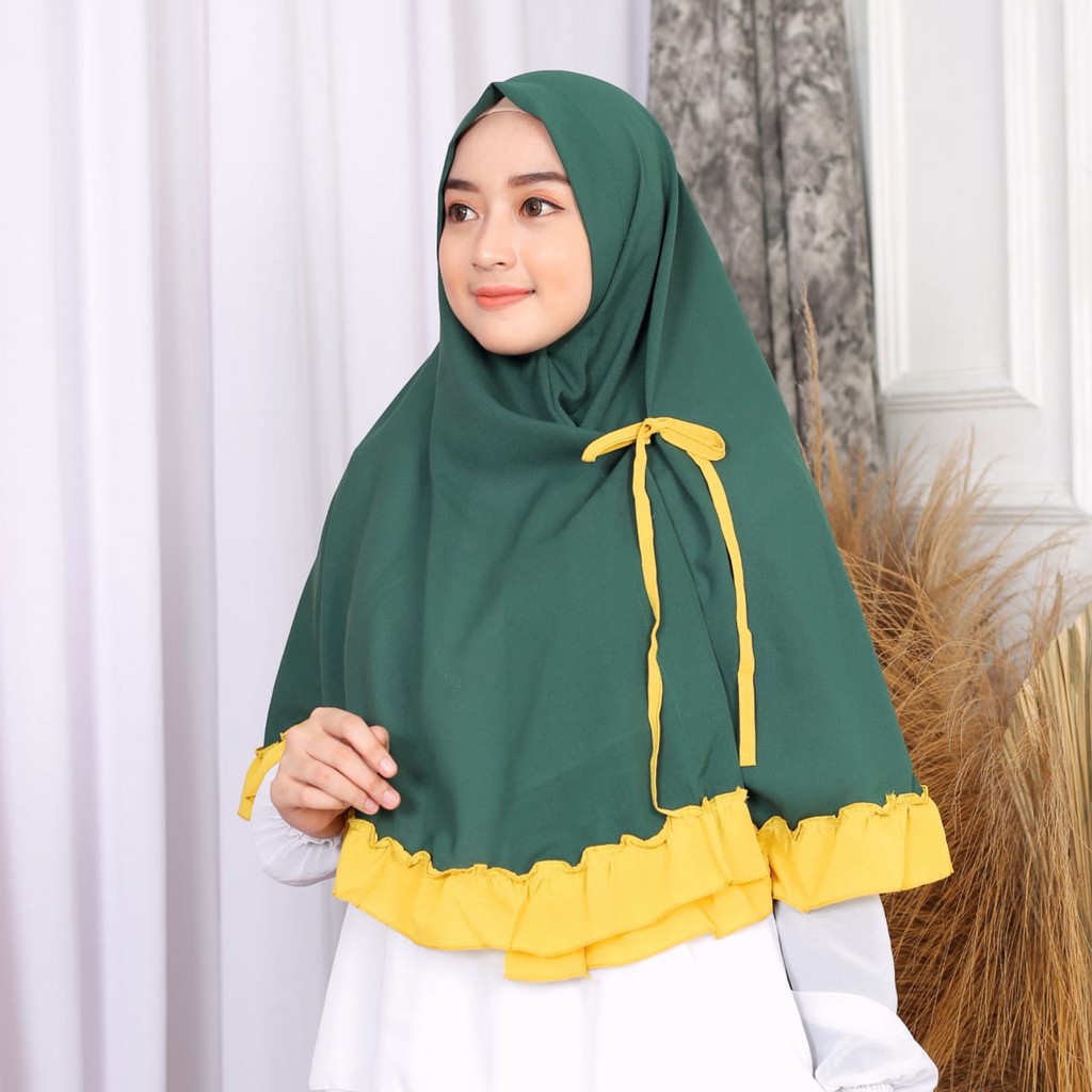 Khimar Kikis Jilbab Rempel Tali Kombinasi Non PET Diamond Polos