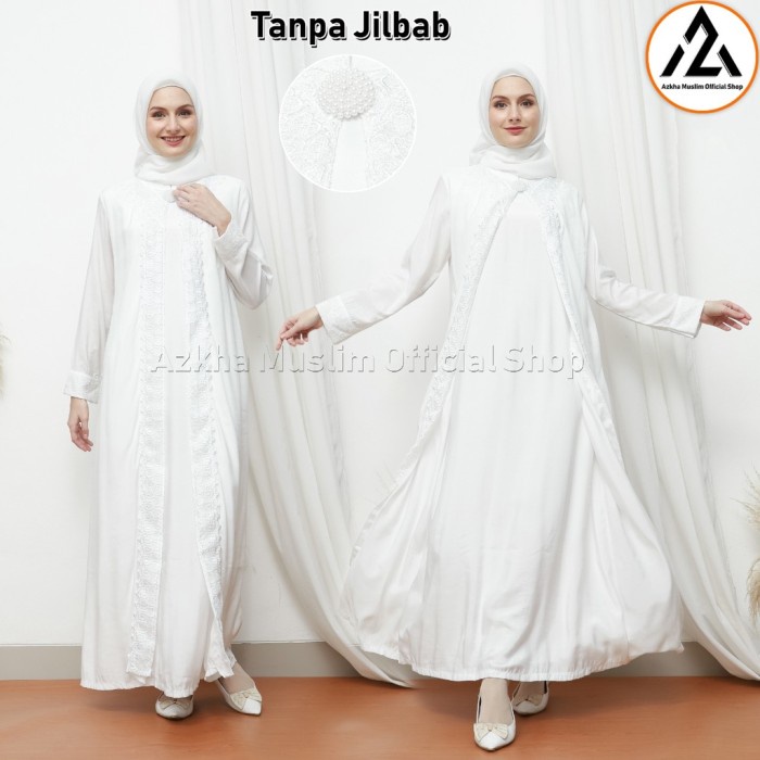 Gamis Lebaran Brokat Baju Umroh Pesta Brukat Wanita AZKHA Wanita Putih