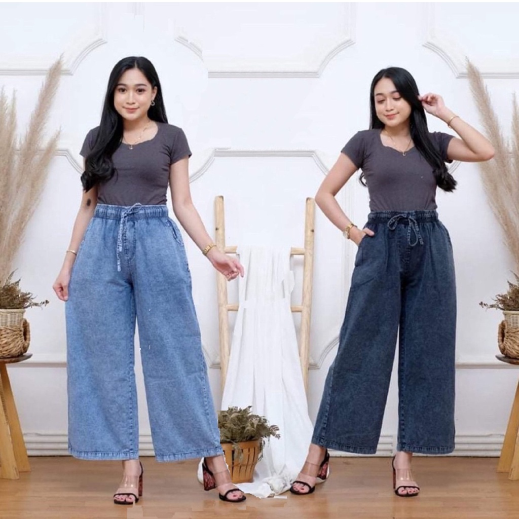 EL-NAFFA KULOT JEANS RAWIS PREMIUM - HIGHWAIST FULL KARET TALI SERUT (Bisa COD) KJD