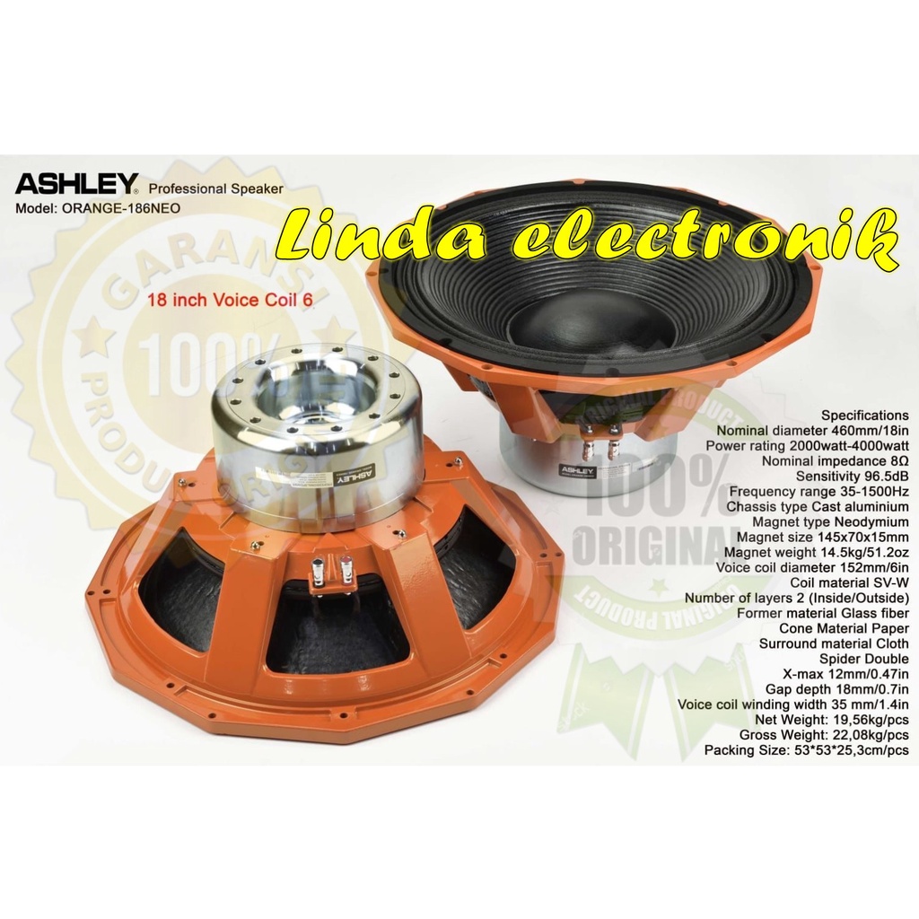 ASHLEY Orange 186neo Komponen Speaker 18 inch ASHLEY ORIGINAL