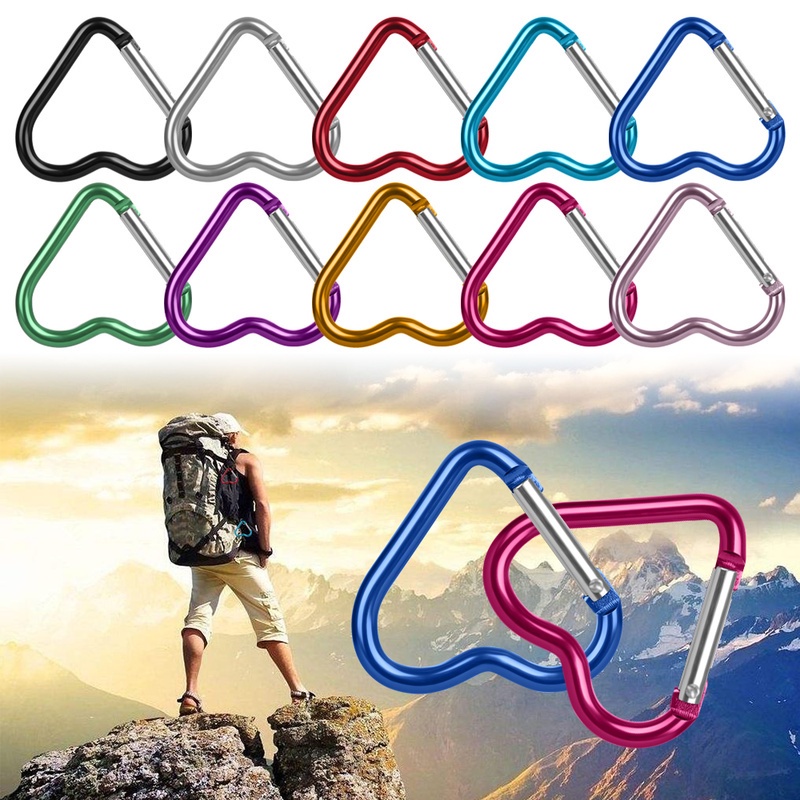 Gantungan Kunci Carabiner Bentuk Hati Bahan Aluminum Warna Acak Untuk Outdoor