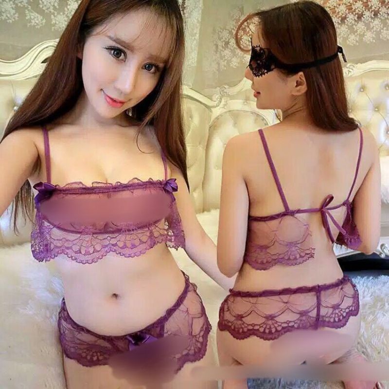 CQ116 - Pakaian Lingerie Sexy Renda Model Baru Serat Mesh Eksotis / G String / Lingerie Mini Sexy / Lingerie Sexy V-Neck Model Renda Serat Mesh Eksotis / G String Bra Set / Dress Baju Tidur Wanita Murah Sexy Lingerie G-String Renda Transparan Piyama Set /-2