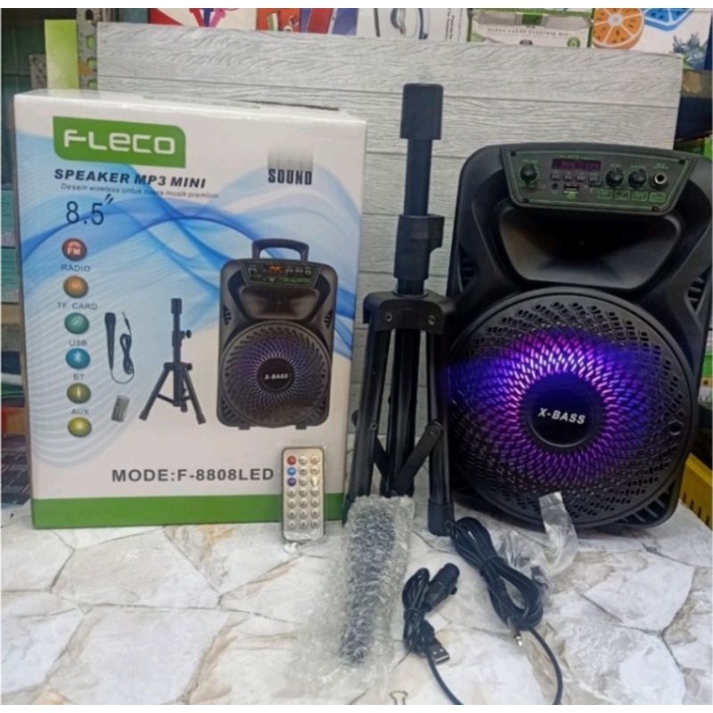 SPEAKER BLUETOOTH KARAOKE FLECO F-8805/F-8806/F-8807/F-8808 8,5&quot; BONUS MIC + STAND/ SPEAKER SUPER BASS