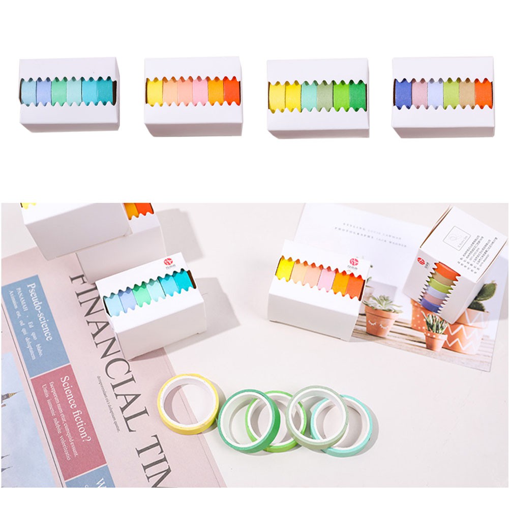 6pcs/set Pure Color Washi Paper Masking Tape Set Cute Makaron Adhesive Label Sticker For Scrapbooking Planner Diy Journal Diary