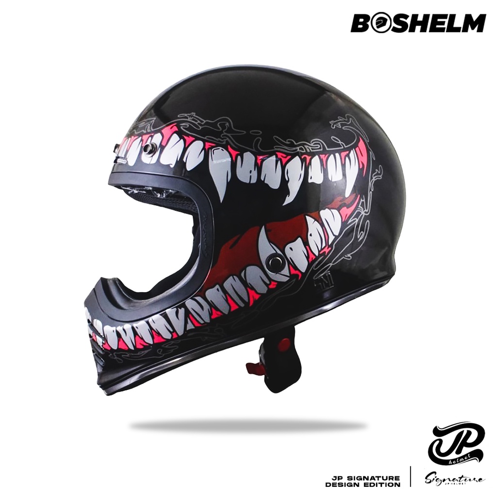 Harga BOSHELM Helm Cakil JP Signature SGN06 VENOM BLACK Helm Retro