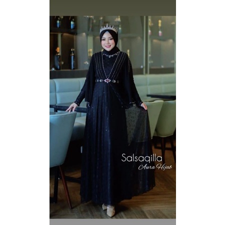QB. BAJU PESTA SALSAQILLA GOWN ORIGINAL AURA HIJAB GAMIS PESTA PAYET SERUTTY DRESS WISUDA OUTFIT KON