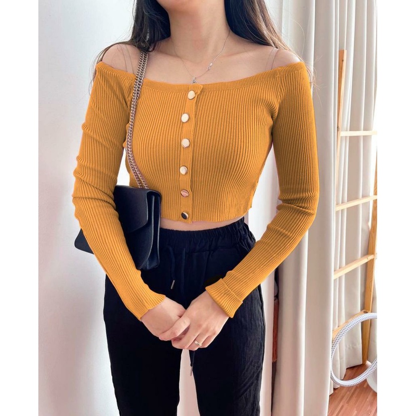 WSE390 - Blouse Rajut Sabrina Atasan Wanita Rajut Motif Kancing  Fit L To XL LD 100 - 110 CM PJ 40 CM Rajut PREMIUM QUALITY