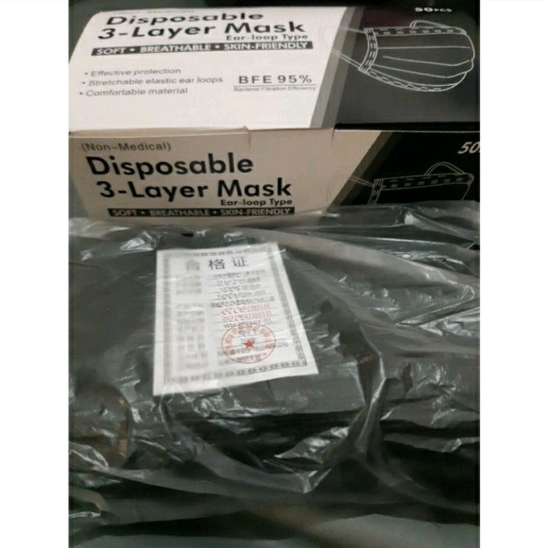 DISPO HITAM / Masker hitam murah isi 50 pcs / Masker hitam isi 50 pcs 3 ply