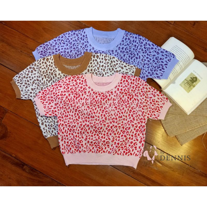 bydennis | Cassey Top • Atasan top import rajut halus korea lengan pendek wanita motif leopard kaos 