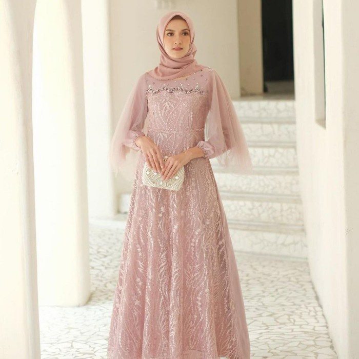 TERBARU     Aghina Gamis Terbaru Wanita Baju Brokat Tile Mutiara Furing Satin