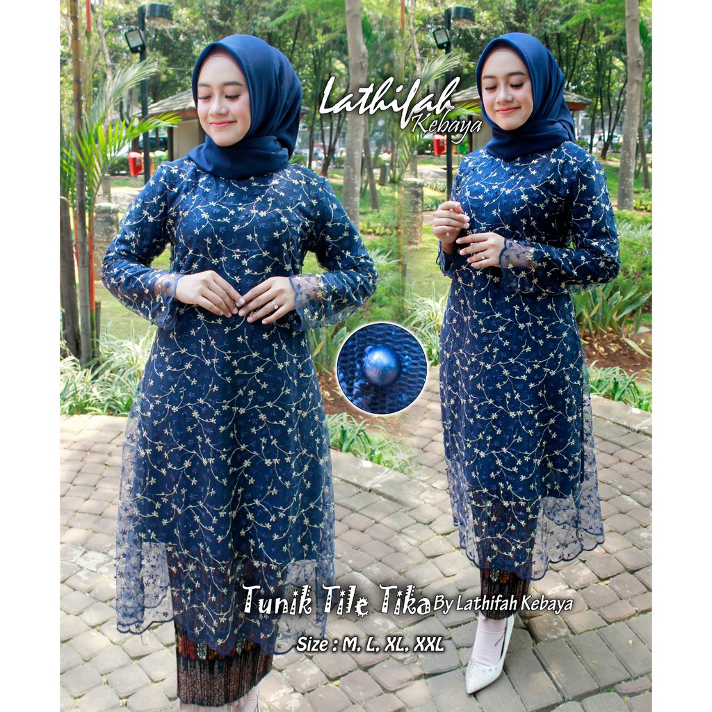 SET KEBAYA TUNIK TULLE/KEBAYA ORIGINAL/KEBAYA PADANG/GOLD/NAVY/MARON/SILFER/BIRU/HIJAU/DISTYPINK