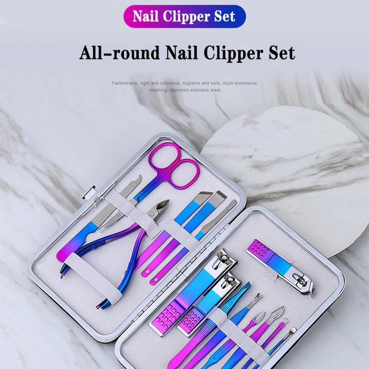 Nail Art Set Gunting Kuku Manicure Pedicure 15 PCS Rainbow Color