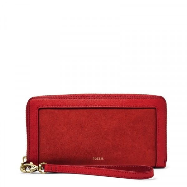 FOSSIL Logan RFID Zip Around Clutch Brick Red - Dompet Wanita [SL7970-646]
