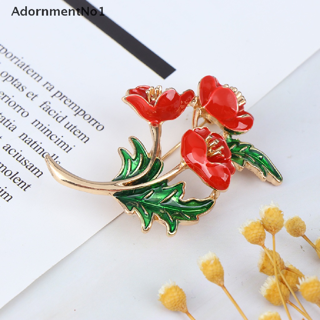 (AdornmentNo1) Pin / Bros Bentuk Bunga Poppy Warna Silver / Gold Untuk Wanita