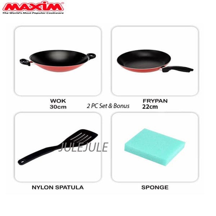 MAXIM Panci Set 2 Pcs Set VALENTINO Wok 30 cm &amp; Frypan 22 cm - Anti Lengket - 11862