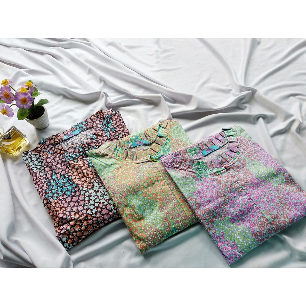 Gamis Katun Jepang Original  Motif BUNGA SEMANGGI TANPA SAKU Size S M L